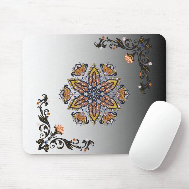Mousepad Flores Celestiais – Mandalas Florais em Preto e Br (Com mouse)