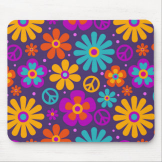 Mousepad Flores Coloridas Amores do Amor à Paz Retro Hippie