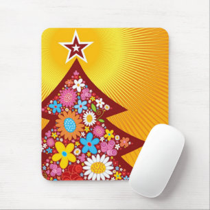 Mousepad Flores Coloridas de primavera, Árvore de Natal Whi