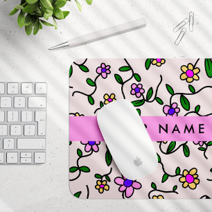 Mousepad Flores Coloridas, Fundo Rosa, Rosa