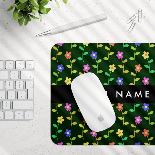 Mousepad Flores Coloridas, Fundo Verde, Preto (Criador carregado)
