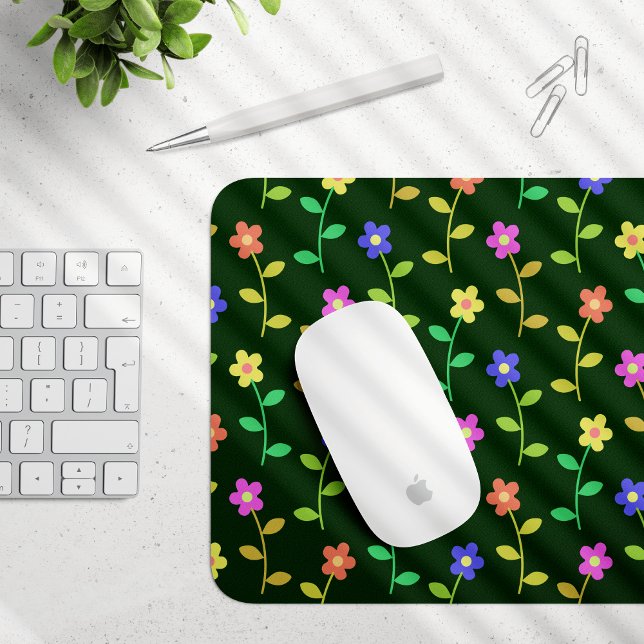 Mousepad Flores Coloridas, Padrão Floral, Verde, Boho (Criador carregado)