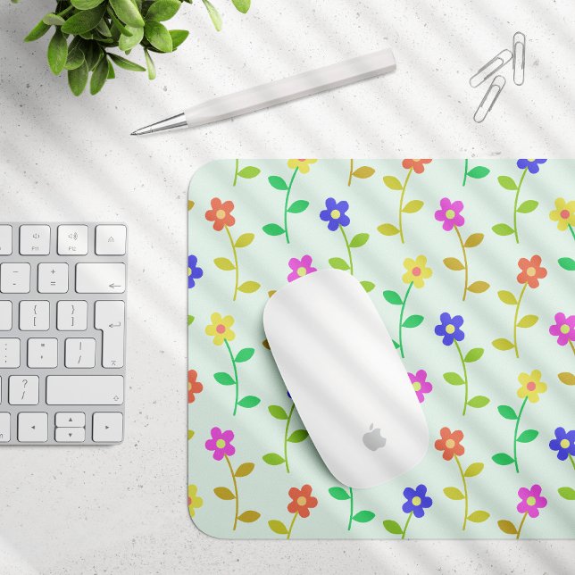 Mousepad Flores Coloridas, Padrão Floral, Verde, Boho (Criador carregado)
