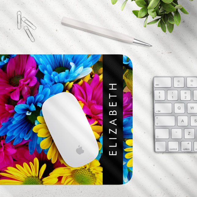 Mousepad Flores Coloridas, Visitas, Boho, Seu Nome (Criador carregado)