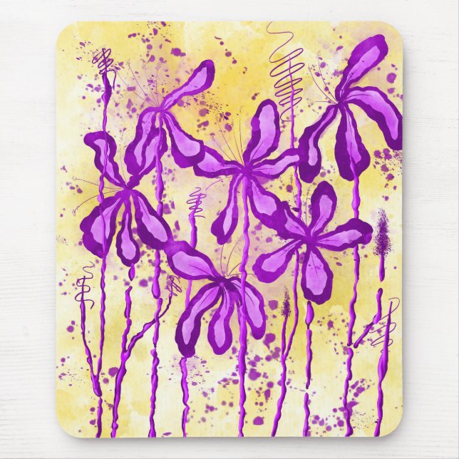 Mousepad Flores com abstrato amarelo púrpura (Frente)