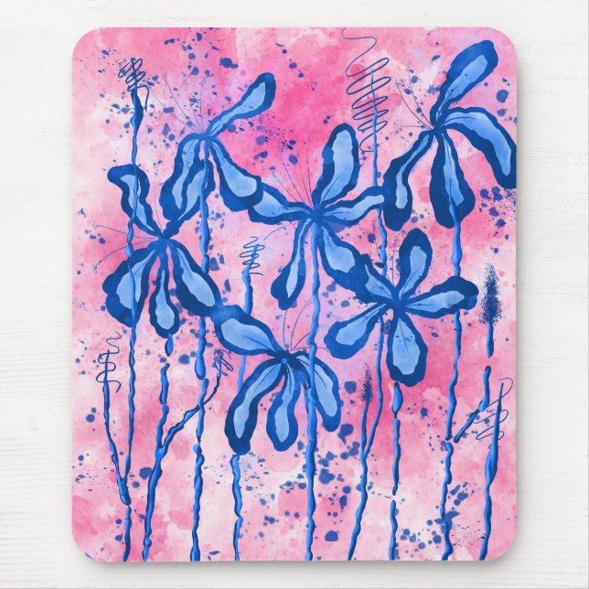 Mousepad Flores com abstrato azul-rosa (Frente)