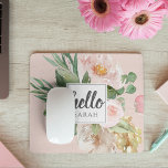 Mousepad Flores Cor d'Água Moderna Rosa e Nome & Alô<br><div class="desc">Flores Cor d'Água Moderna Rosa e Nome & Alô</div>