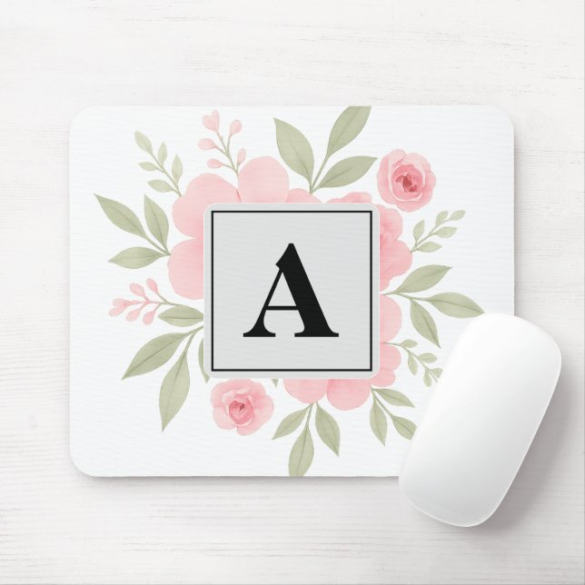 Mousepad Flores Cor de Água Moderna Rosa Personalizadas (Com mouse)