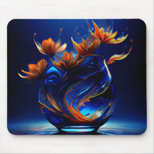 Mousepad Flores Cor de Coral Crescendo de um Vaso Azul