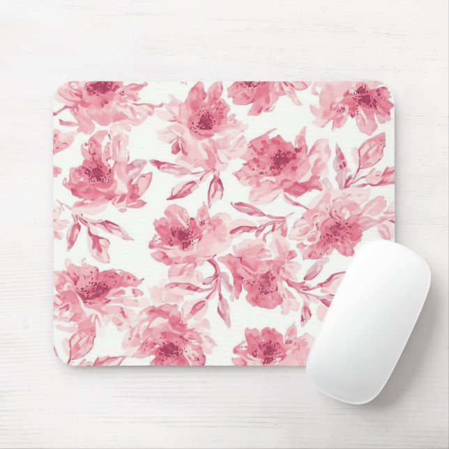 Mousepad Flores Cor-de-rosa Desabrochando Pintura em Aquare (Com mouse)