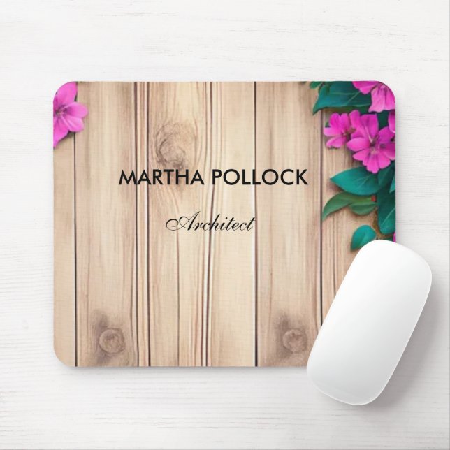 Mousepad Flores cor-de-rosa madeira castanha (Com mouse)