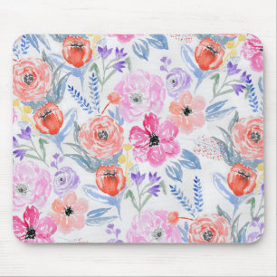 Mousepad Flores corais cor-de-rosa pintados mão da aguarel