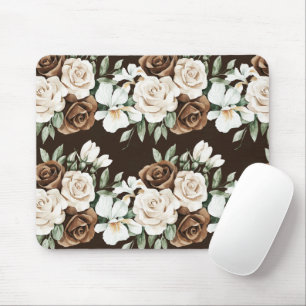 Mousepad Flores Creme Castanho Chocolate