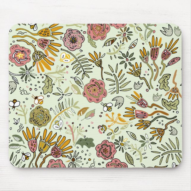 Mousepad Flores De Abelhas Florais De Aquarelas Modernas El (Frente)