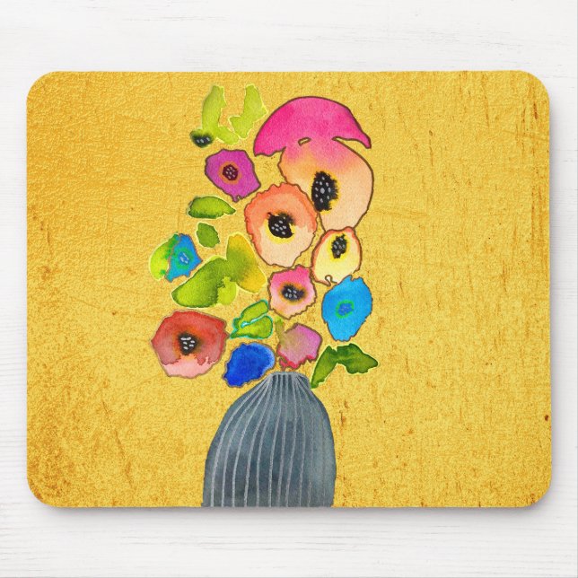 Mousepad Flores de aguarela floral em vaso (Frente)