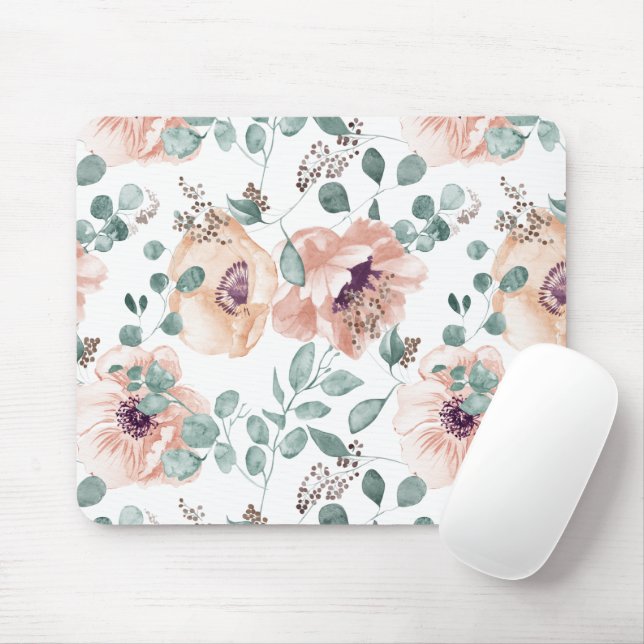 Mousepad Flores de Aquarela Chic Blush (Com mouse)