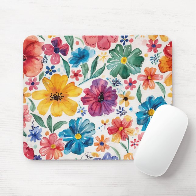 Mousepad Flores de Aquarela Fofas (Com mouse)