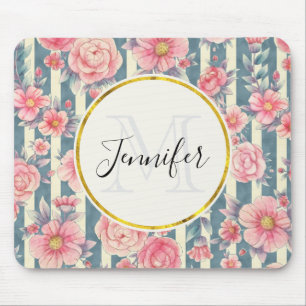 Mousepad Flores de Aquarela Rosa no Bloco de Estirpes