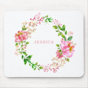 Mousepad Flores de Aquarela Rosa Personalizadas