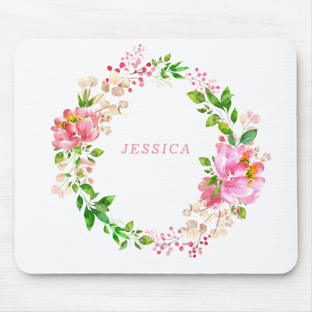 Mousepad Flores de Aquarela Rosa Personalizadas (Frente)