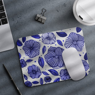 Mousepad Flores de aquarelas e de tinta - paleta azul