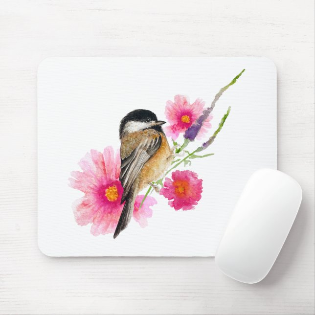Mousepad Flores de Arte com Cadeias Negras de Chickadee (Com mouse)