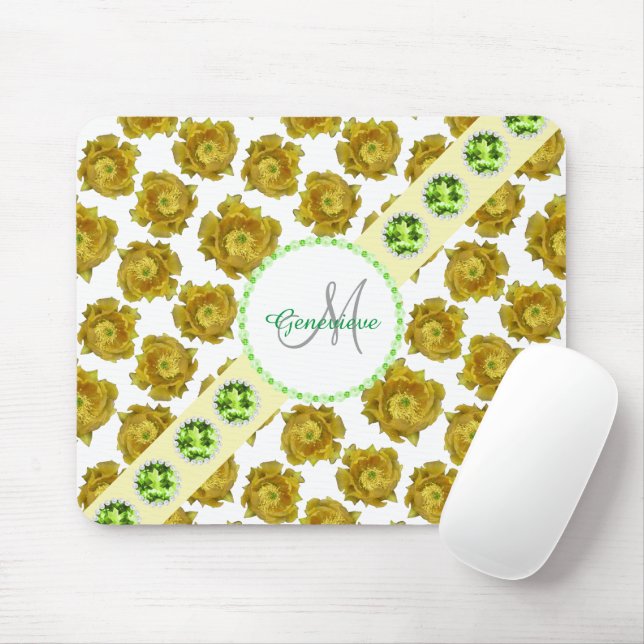 Mousepad Flores de Cactus Amarelas em Branco, Pedras Gemôni (Com mouse)