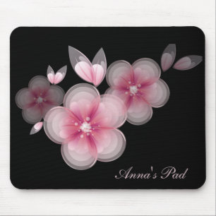 Mousepad Flores De Cereja Rosa Em Preto
