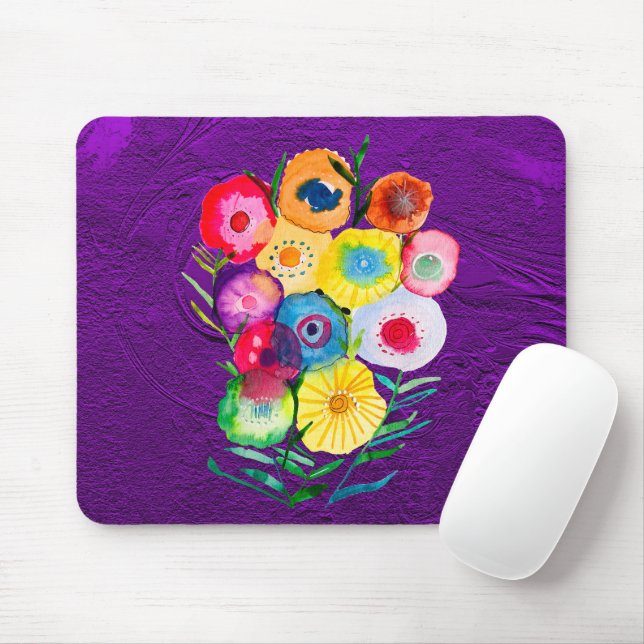 Mousepad Flores de cor aquosa, púrpura, (Com mouse)