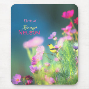 Mousepad Flores de Cosmos de Pássaro Americano Goldfinch P