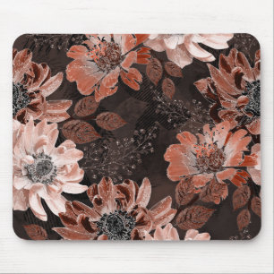 Mousepad Flores de creme, teracote sobre fundo castanho esc