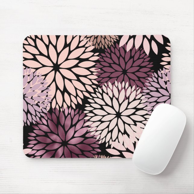 Mousepad Flores de Dália Rosa Jardim Floral Romântico (Com mouse)