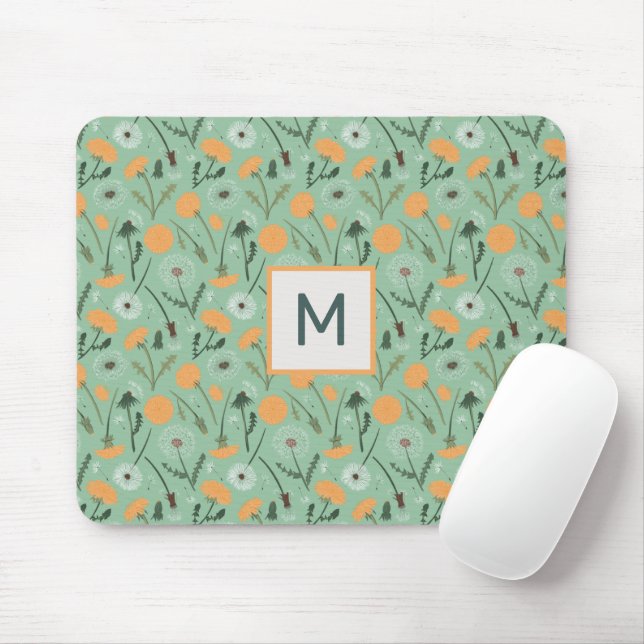 Mousepad Flores de Dandelion Monogramas Padrão Floral Laran (Com mouse)