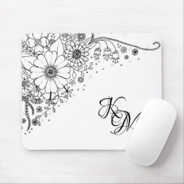 Mousepad Flores de Dodle Pretas e Brancas Coloridas na Imag