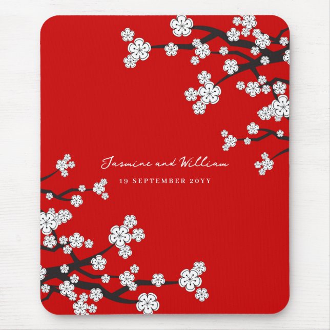 Mousepad Flores De Flor De Cerejeira Branco Elegante Sakura (Frente)