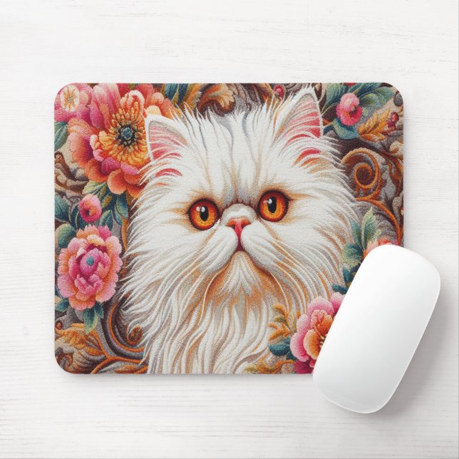 Mousepad Flores De Gatinhos Persa, Gato Persa De Delito Flo (Com mouse)
