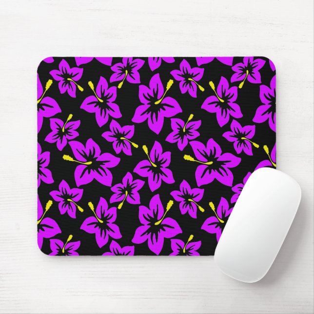 Mousepad Flores de Hibisco Roxo-Tropicais do Havaí (Com mouse)
