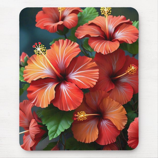 Mousepad Flores de Hibisco Vermelho Vibrantes-76894 (Frente)