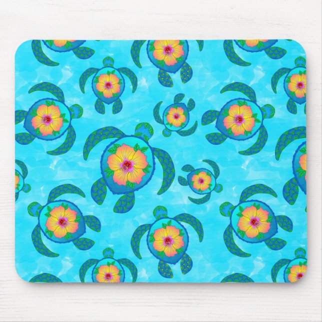 Mousepad Flores de Hibiscus no Mar de Honu Azul (Frente)