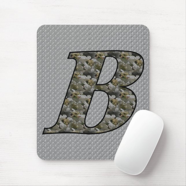 Mousepad Flores de Hortênsia com Inicial de Monograma B (Com mouse)