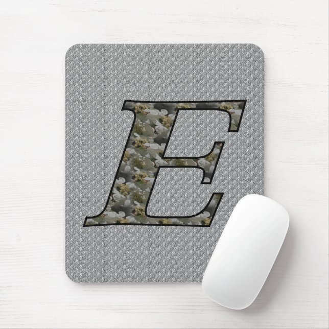 Mousepad Flores de Hortênsia com Inicial de Monograma E (Com mouse)