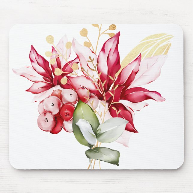 Mousepad Flores de inverno vermelhas poinsettia aquática (Frente)