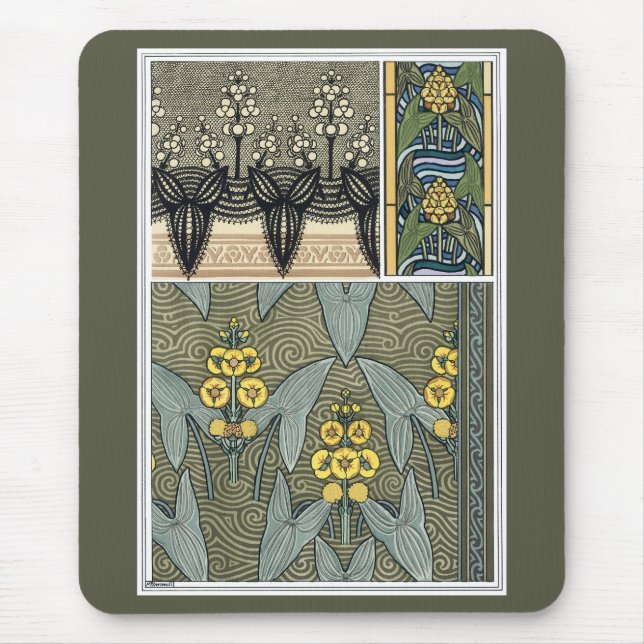 Mousepad Flores de Jardim em Arte Nova Antiga com Motivos d (Frente)