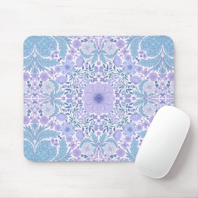 Mousepad Flores de jardim retrô em azul e violeta (Com mouse)
