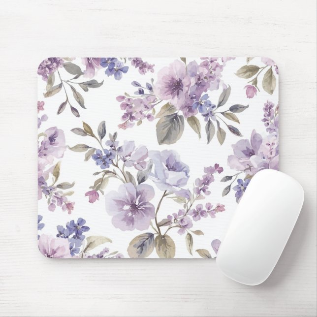Mousepad Flores de Lavanda Aquarela Botânica Roxa (Com mouse)