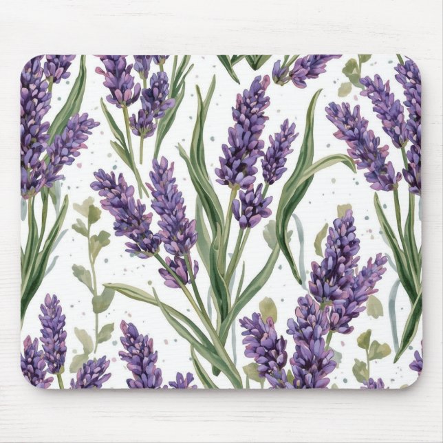 Mousepad Flores de Lavanda Roxa Botânica Aquarela (Frente)