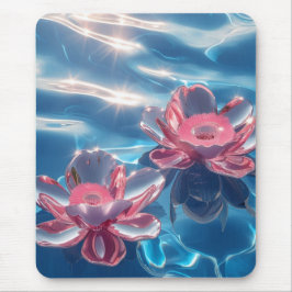 Mousepad Flores de Lotus Rosa Flutuando em Água Azul Crista