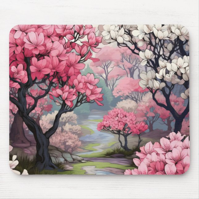 Mousepad Flores de Mola Rosa Branca (Frente)