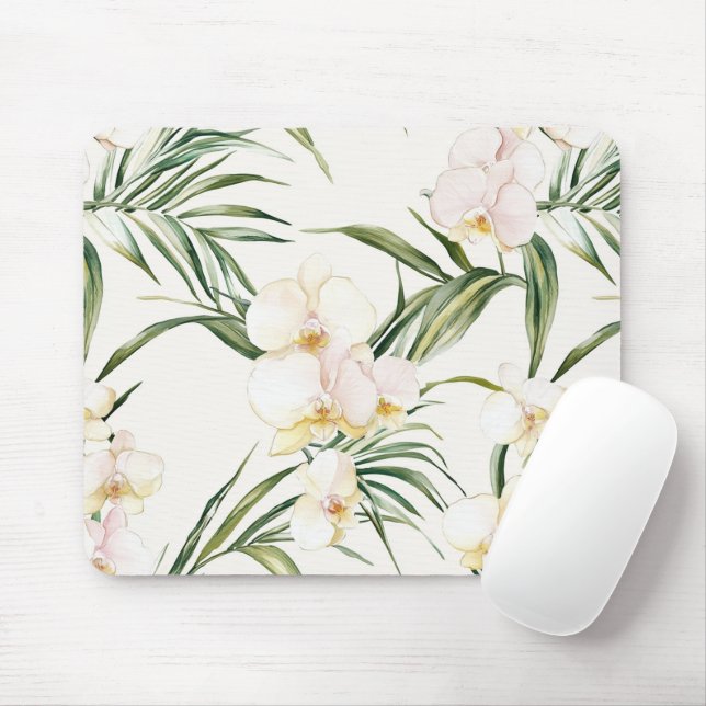Mousepad Flores De Orquídeas Brancas Tropicais (Com mouse)