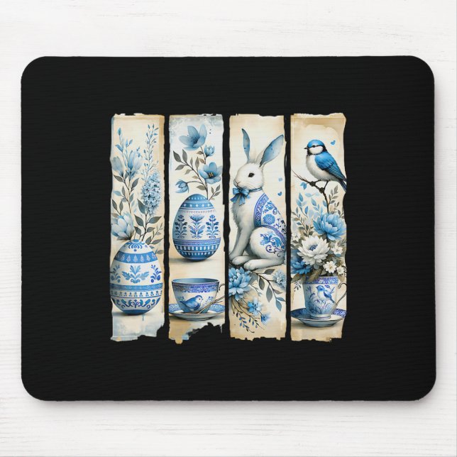 Mousepad Flores De Ovos De Coelhinhos De Coelhinhos Azuis-B (Frente)